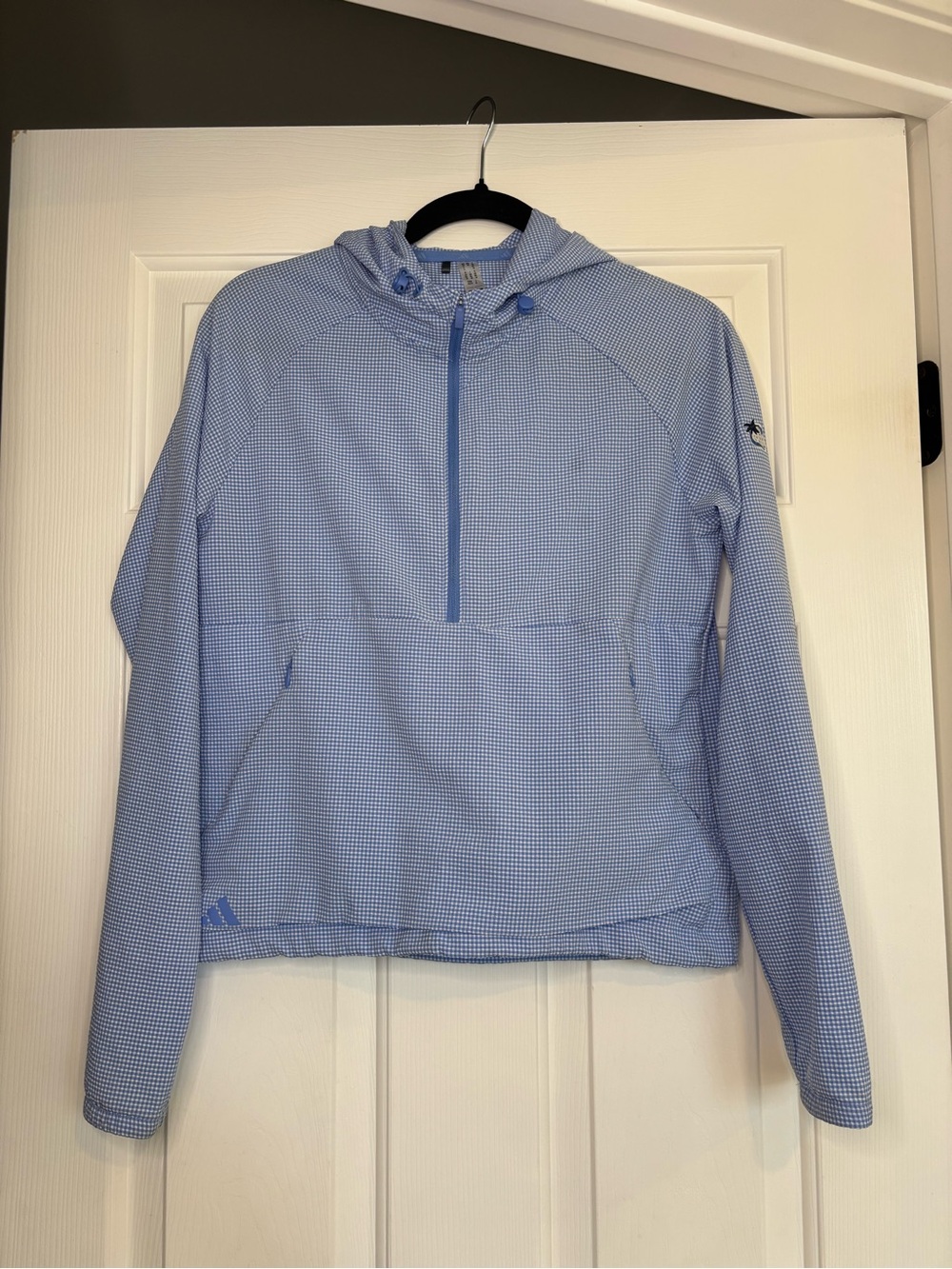 adidas Light Blue Gingham Hooded Jacket